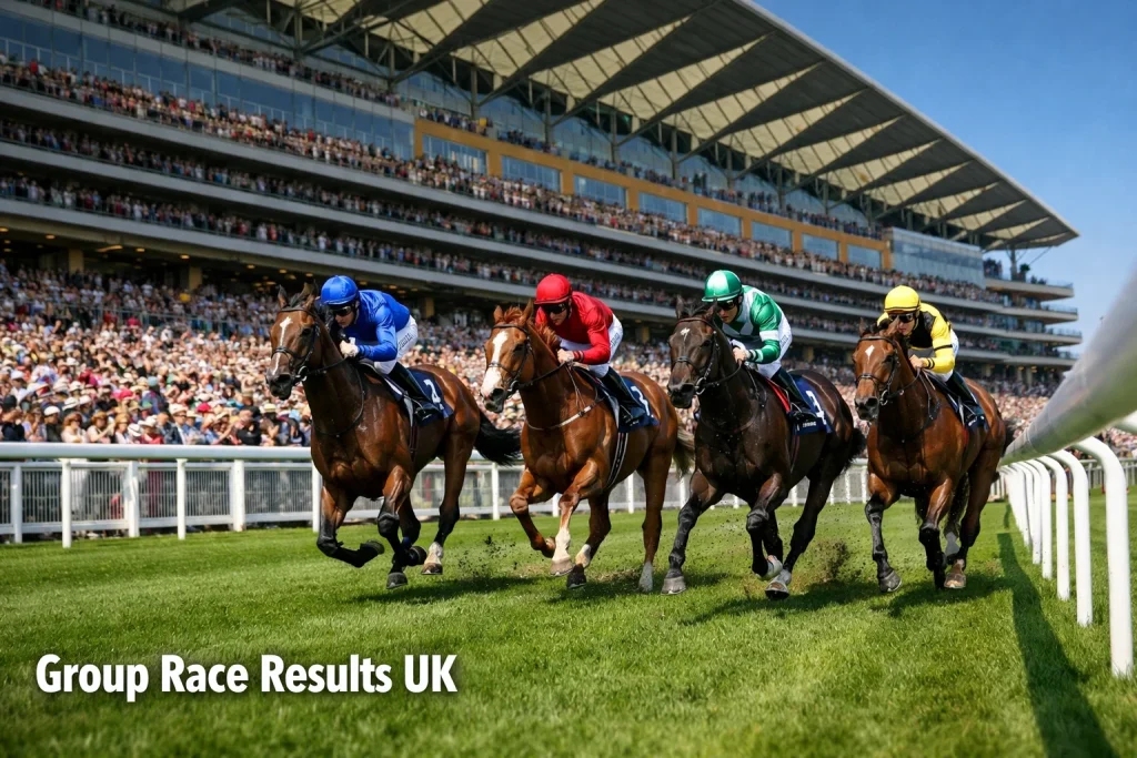 Elite thoroughbreds storming to the finish in a Group 1 flat race at Royal Ascot