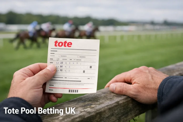 Racegoer holding a Tote betting slip at a British racecourse on race day